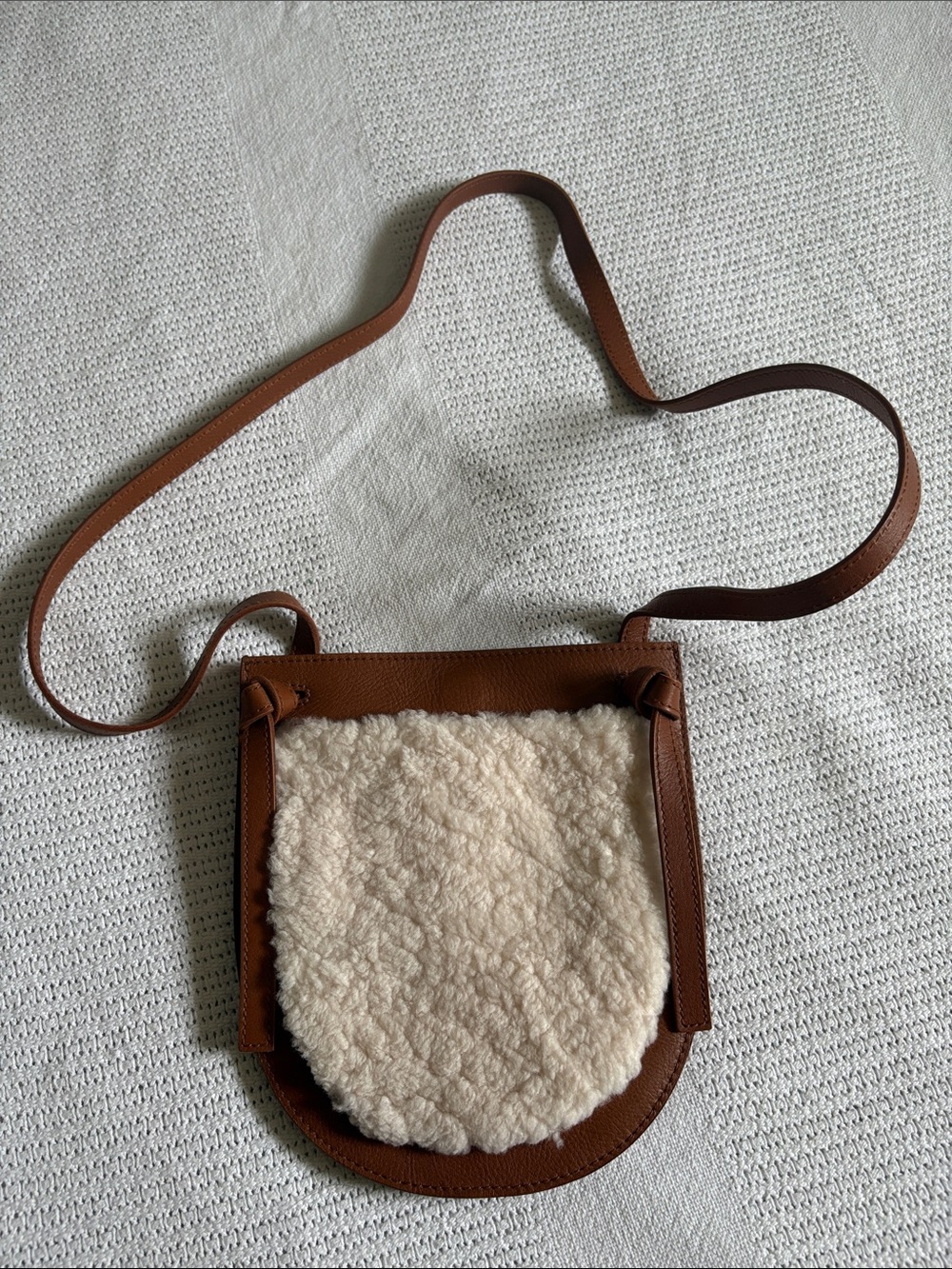 Madewell Brown Leather Crossbody with Cream Shearling Panel